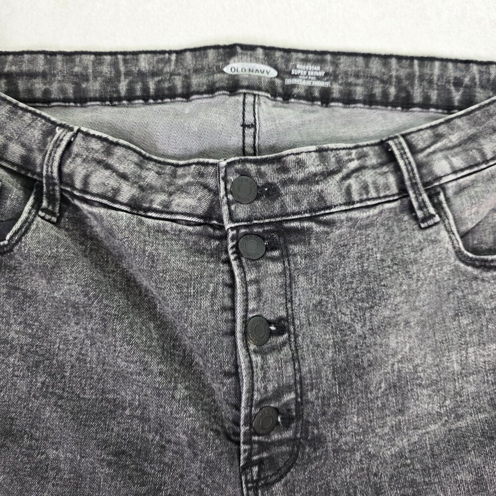 Old‎ Navy Super Skinny Black Wash Button Fly Raw Hem Jeans Sz 16 - Picture 2 of 7